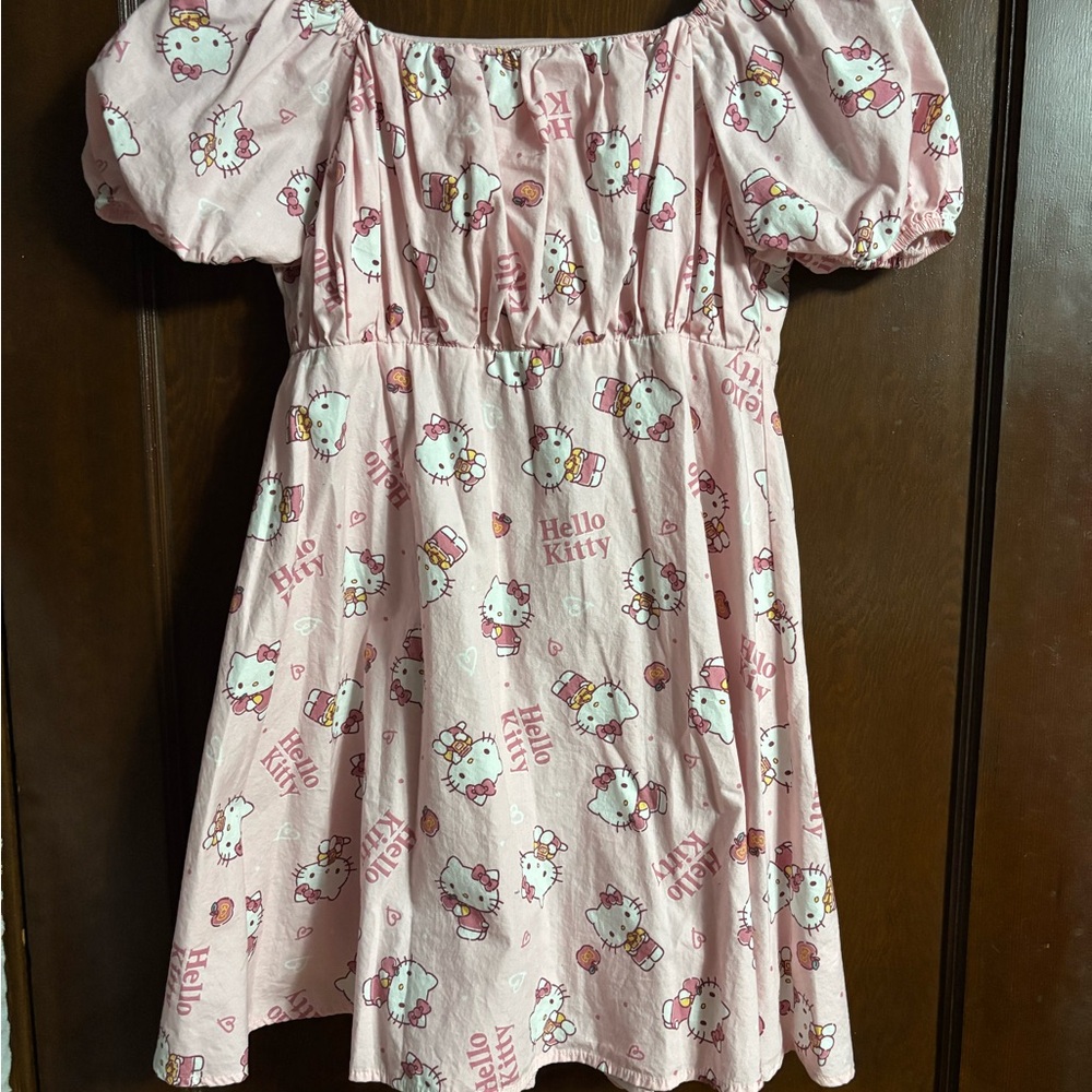 Hello Kitty Pink Off the Shoulder Puff Sleeve Sundress